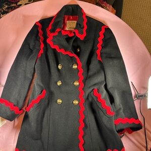 Moschino Cheap and Chic Black and Red Double-Breasted Pea Coat made in Italy
